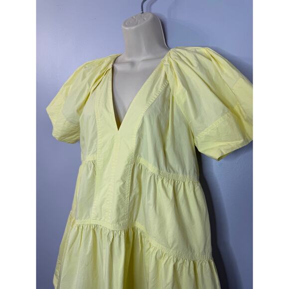 A.L.C. Camila Short-Oversized Sleeve Tiered Mini Dress Canary Sz 0 - Picture 4 of 13